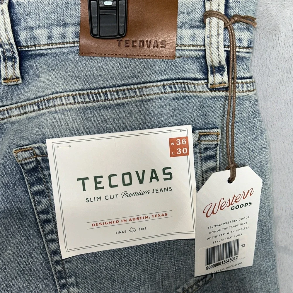 New Tecovas Jeans Men's 36x30 Light Blue Premium Standard Slim Cut Slim jean